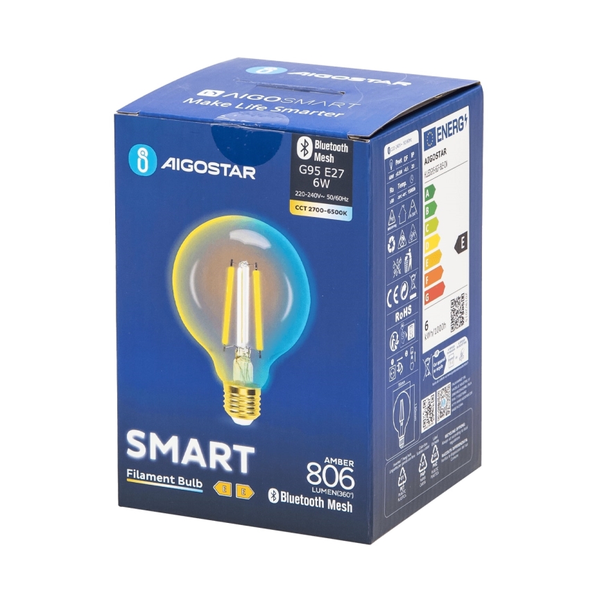 LED Stmívatelná žárovka FILAMENT MESH Smart G95 E27/6W/230V 2700-6500K - Aigostar