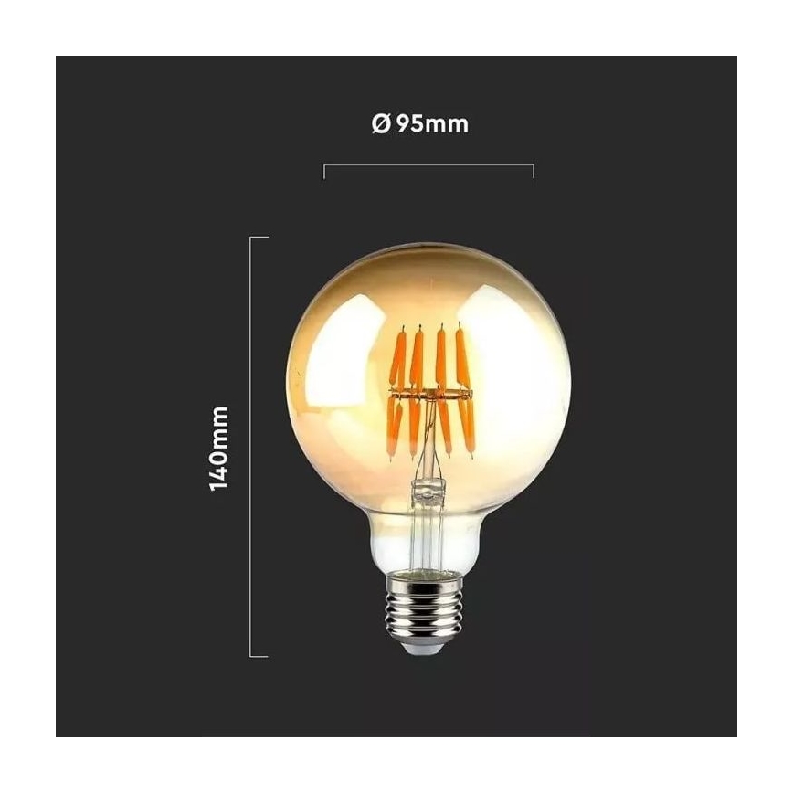 LED Žárovka FILAMENT G95 E27/8W/230V 2200K