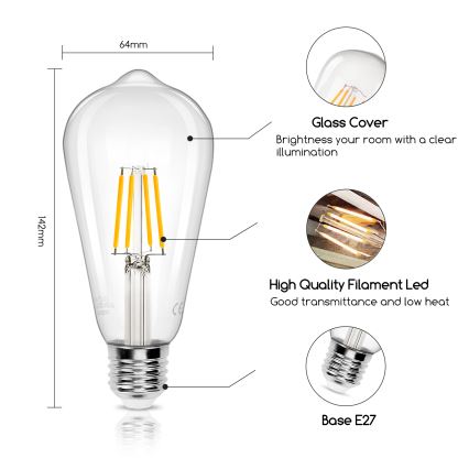 LED Žárovka FILAMENT ST64 E27/4W/230V 2700K - Aigostar