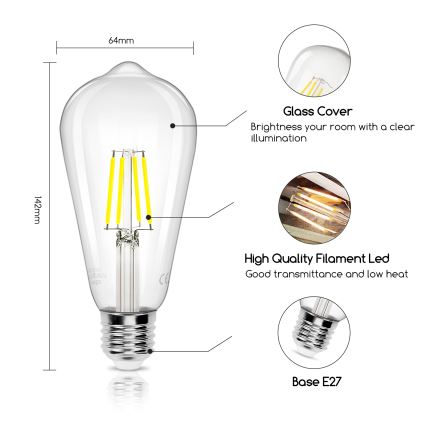 LED Žárovka FILAMENT ST64 E27/4W/230V 6500K - Aigostar