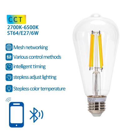 LED Stmívatelná žárovka FILAMENT MESH Smart ST64 E27/6W/230V 2700-6500K - Aigostar