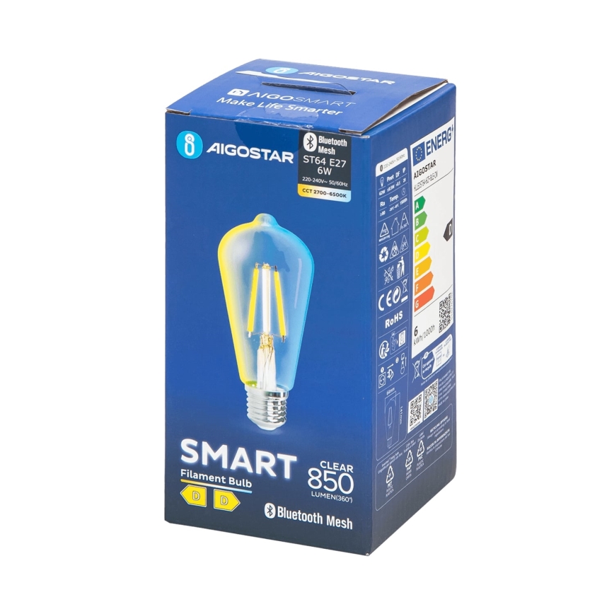 LED Stmívatelná žárovka FILAMENT MESH Smart ST64 E27/6W/230V 2700-6500K - Aigostar