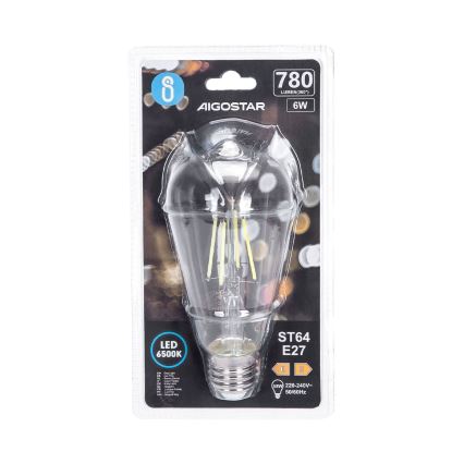 LED Žárovka FILAMENT ST64 E27/6W/230V 6500K - Aigostar