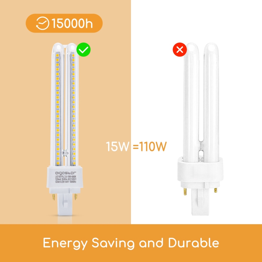 LED Žárovka G24D-3/15W/230V 4000K - Aigostar