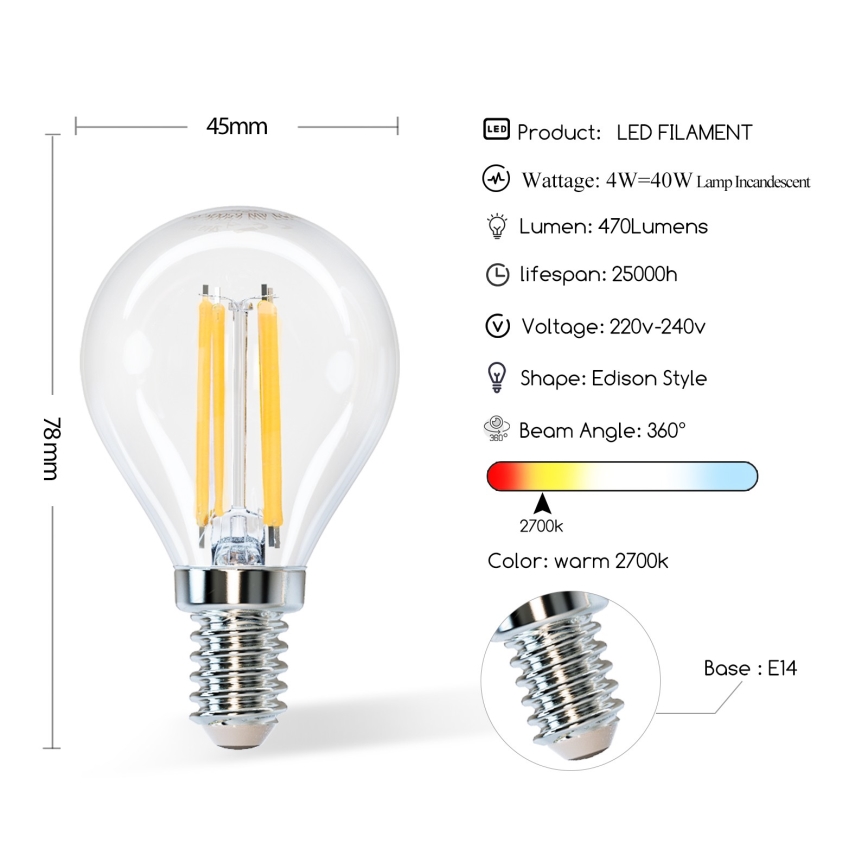 LED Žárovka G45 E14/4W/230V 2700K - Aigostar