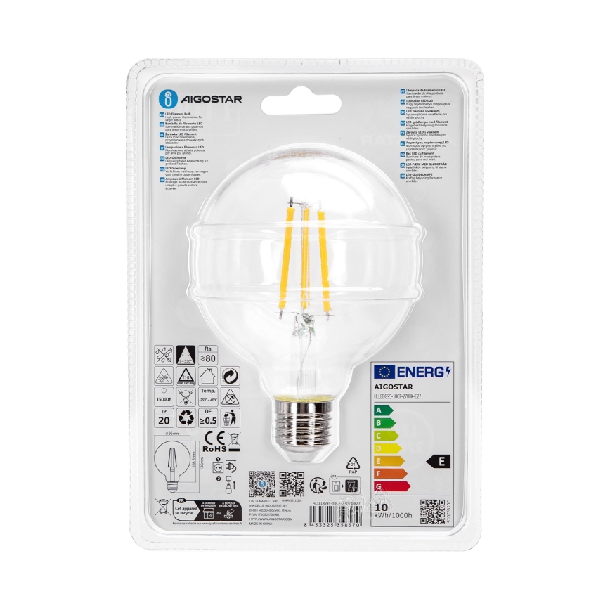 LED Žárovka G95 E27/10W/230V 2700K - Aigostar