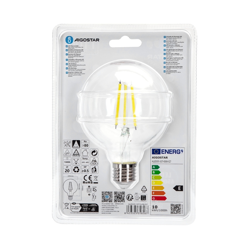 LED Žárovka G95 E27/10W/230V 6500K - Aigostar