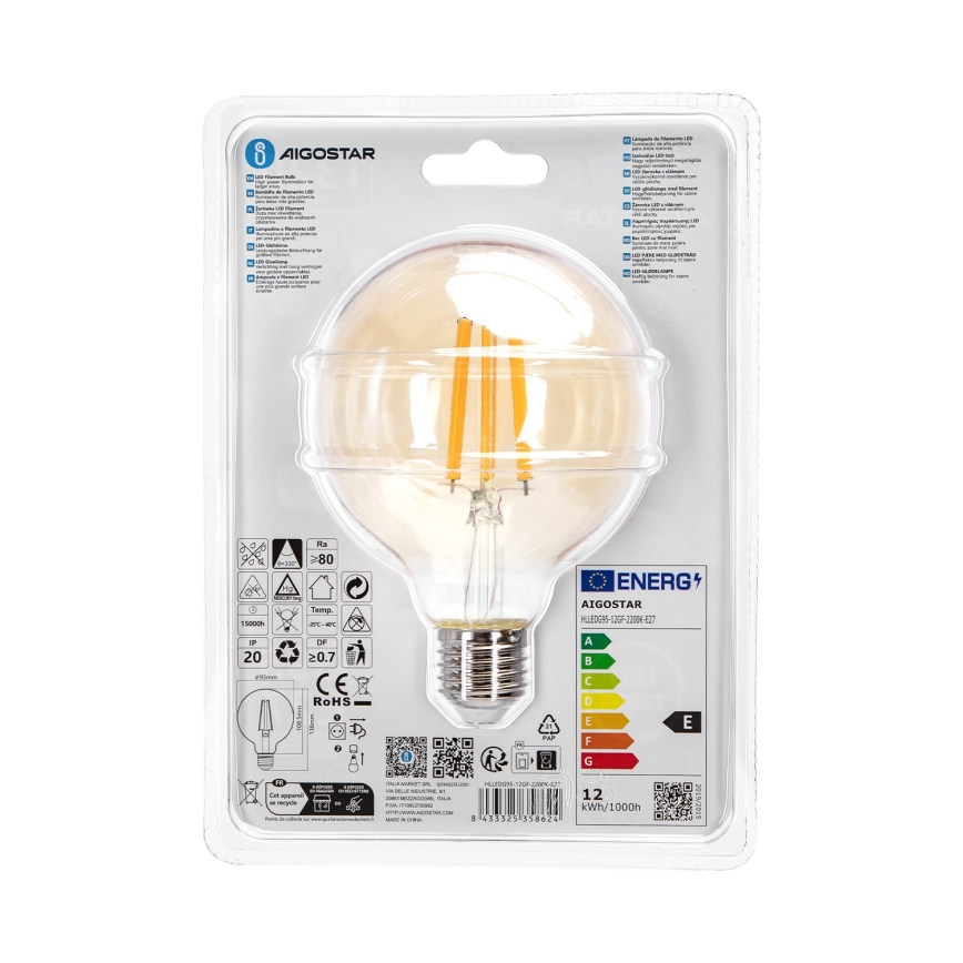 LED Žárovka G95 E27/12W/230V 2200K - Aigostar