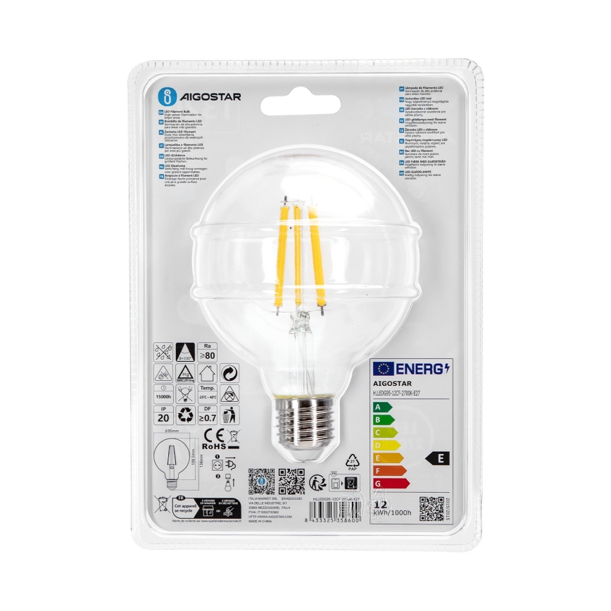 LED Žárovka G95 E27/12W/230V 2700K - Aigostar
