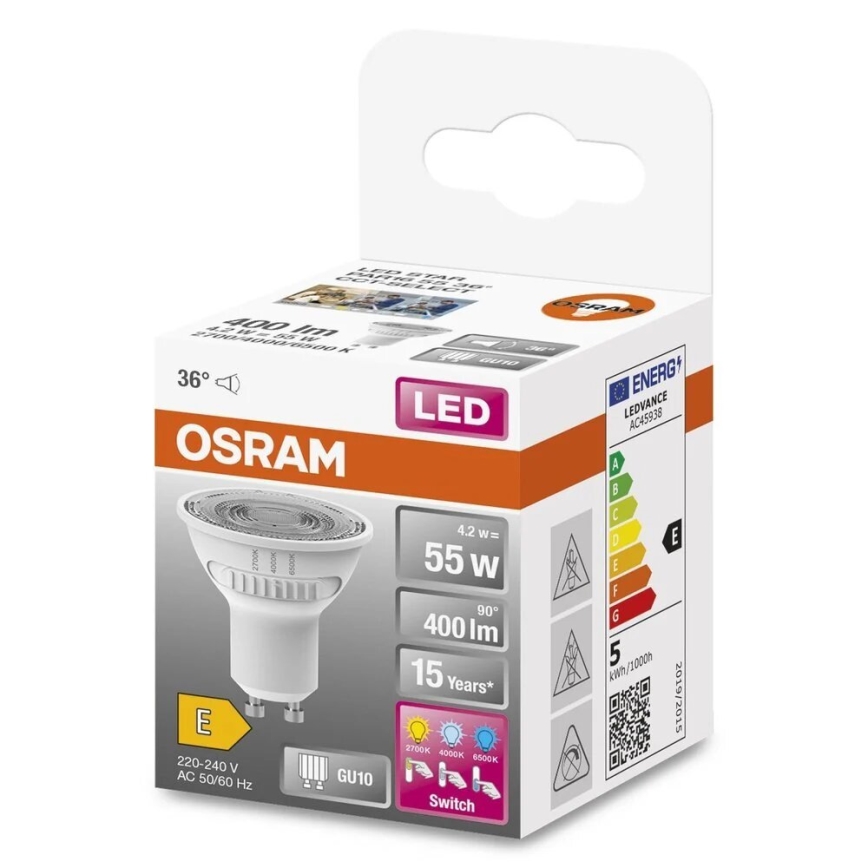 LED Žárovka PAR16 GU10/4,2W/230V 2700/4000/6500K 36° - Osram