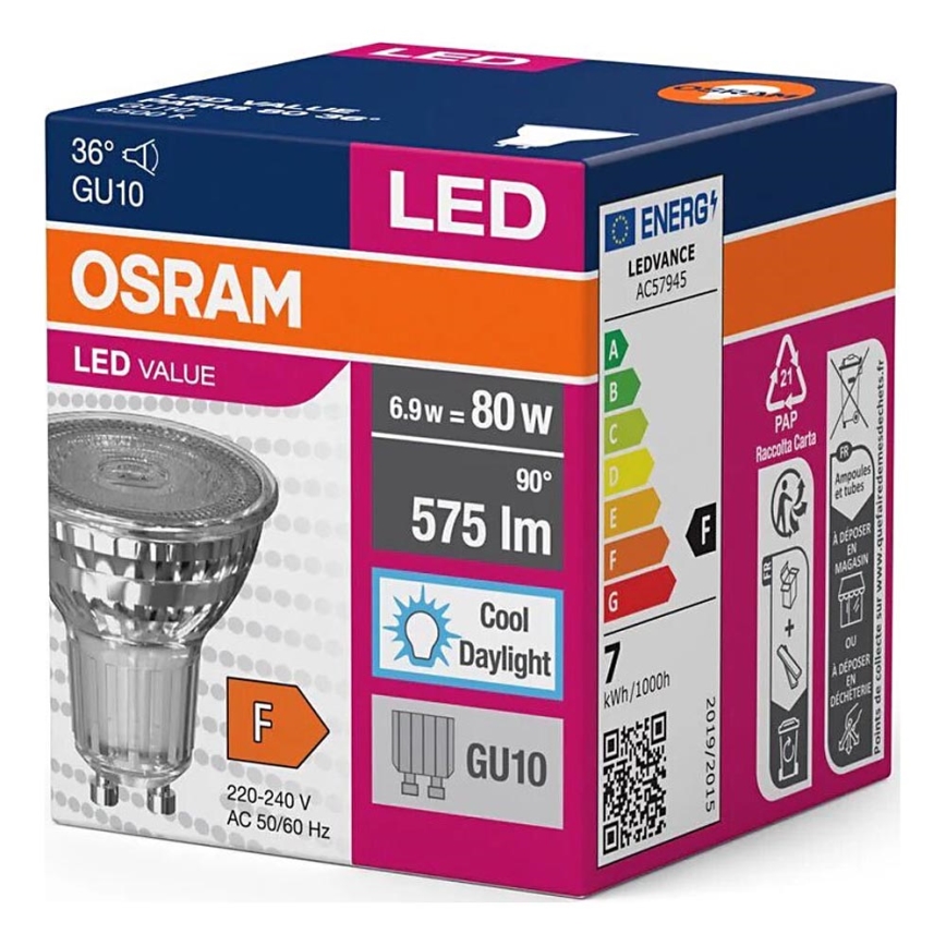 LED Žárovka PAR16 GU10/6,9W/230V 6500K - Osram