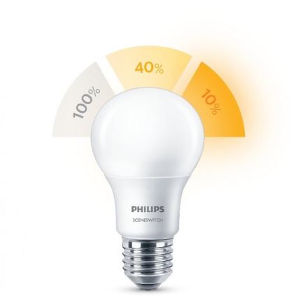 LED Žárovka Philips SCENE SWITCH A60 E27/8W/230V 2200K-2700K