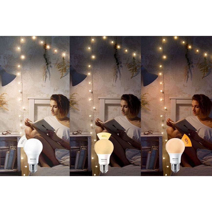 LED Žárovka Philips SCENE SWITCH A60 E27/8W/230V 2200K-2700K