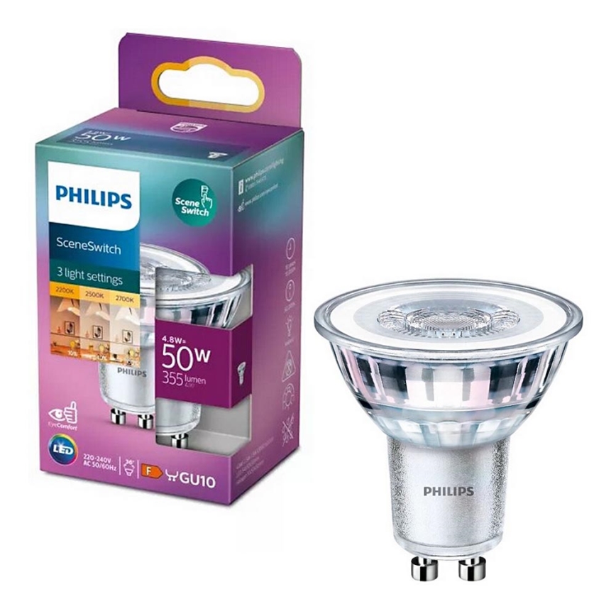 LED Žárovka Philips SCENE SWITCH PAR16 GU10/4,8W/230V 2200/2500/2700K