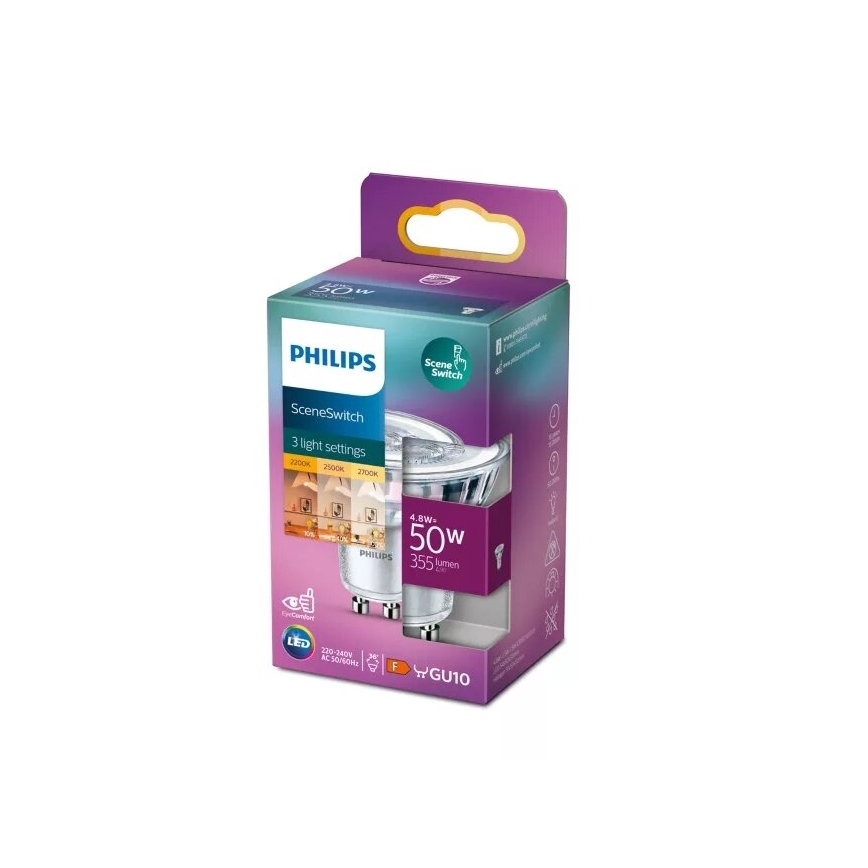 LED Žárovka Philips SCENE SWITCH PAR16 GU10/4,8W/230V 2200/2500/2700K