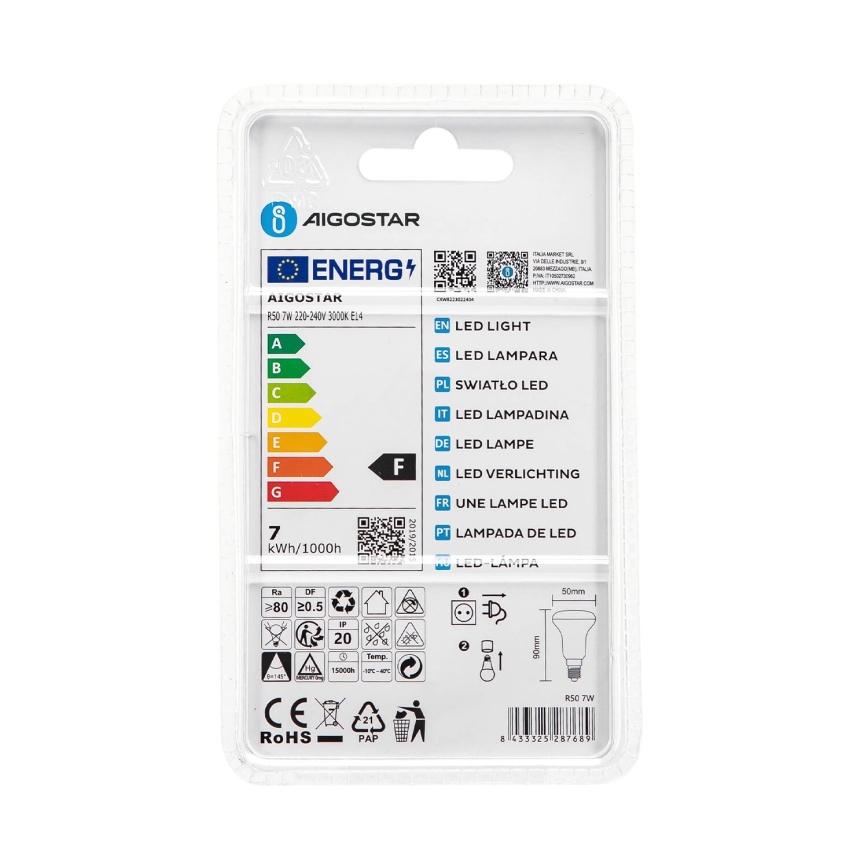 LED Žárovka R50 E14/7W/230V 3000K - Aigostar
