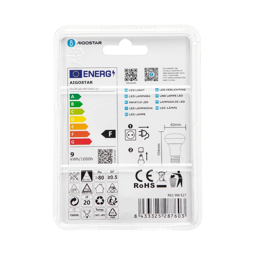 LED Žárovka R63 E27/9W/230V 6500K - Aigostar