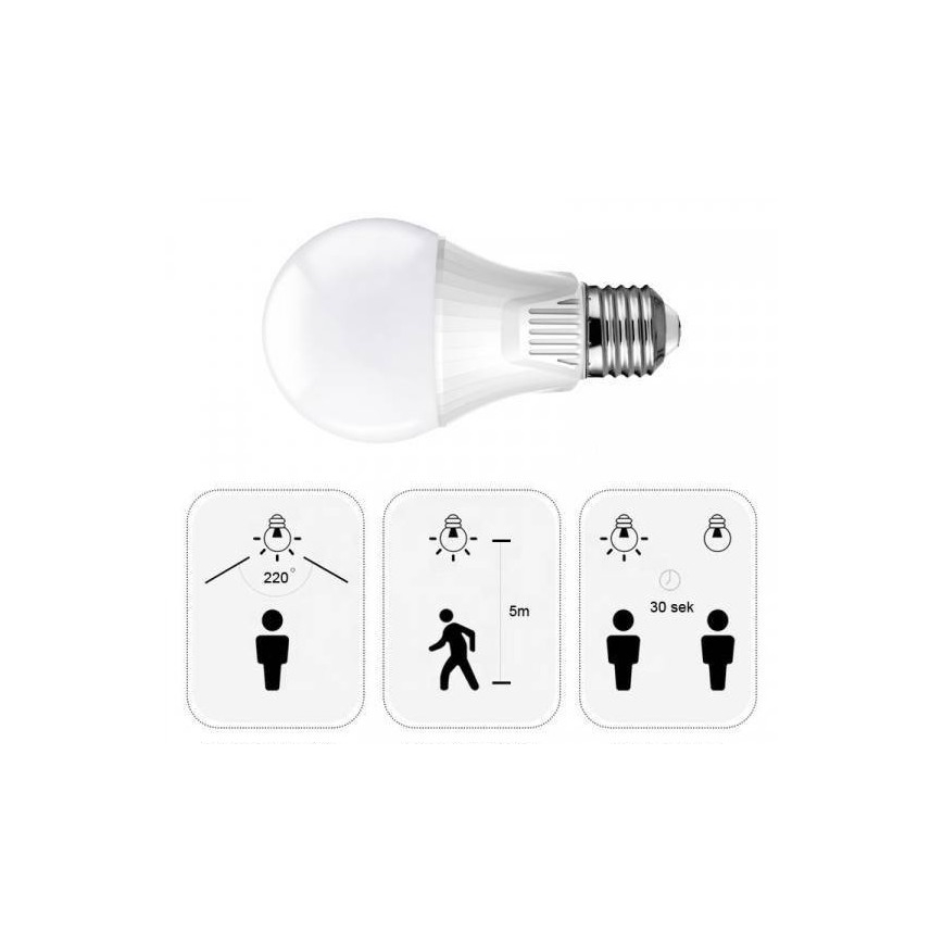 LED Žárovka se senzorem E27/9W/230V 6500K