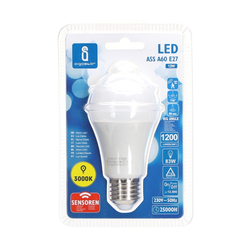 LED Žárovka se senzorem pohybu a soumraku A60 E27/12W/230V 3000K - Aigostar