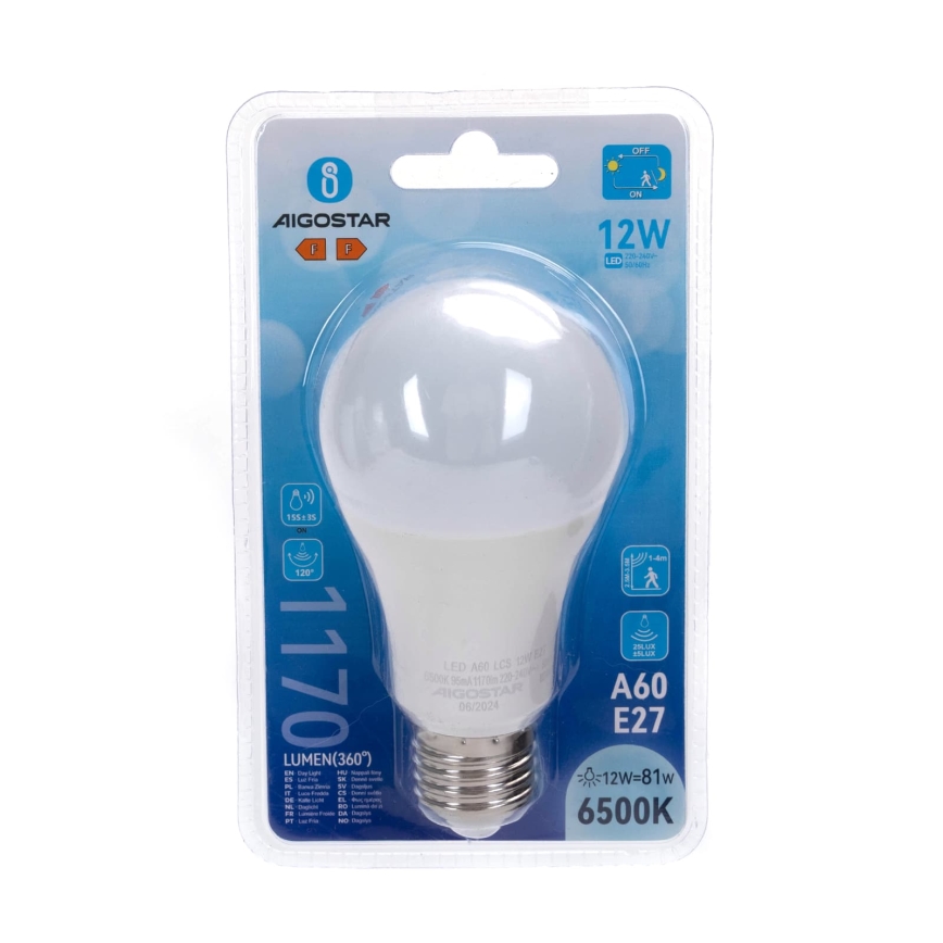 LED Žárovka se senzorem pohybu a soumraku A60 E27/12W/230V 6500K - Aigostar