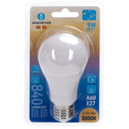 LED Žárovka se senzorem pohybu a soumraku A60 E27/9W/230V 3000K - Aigostar