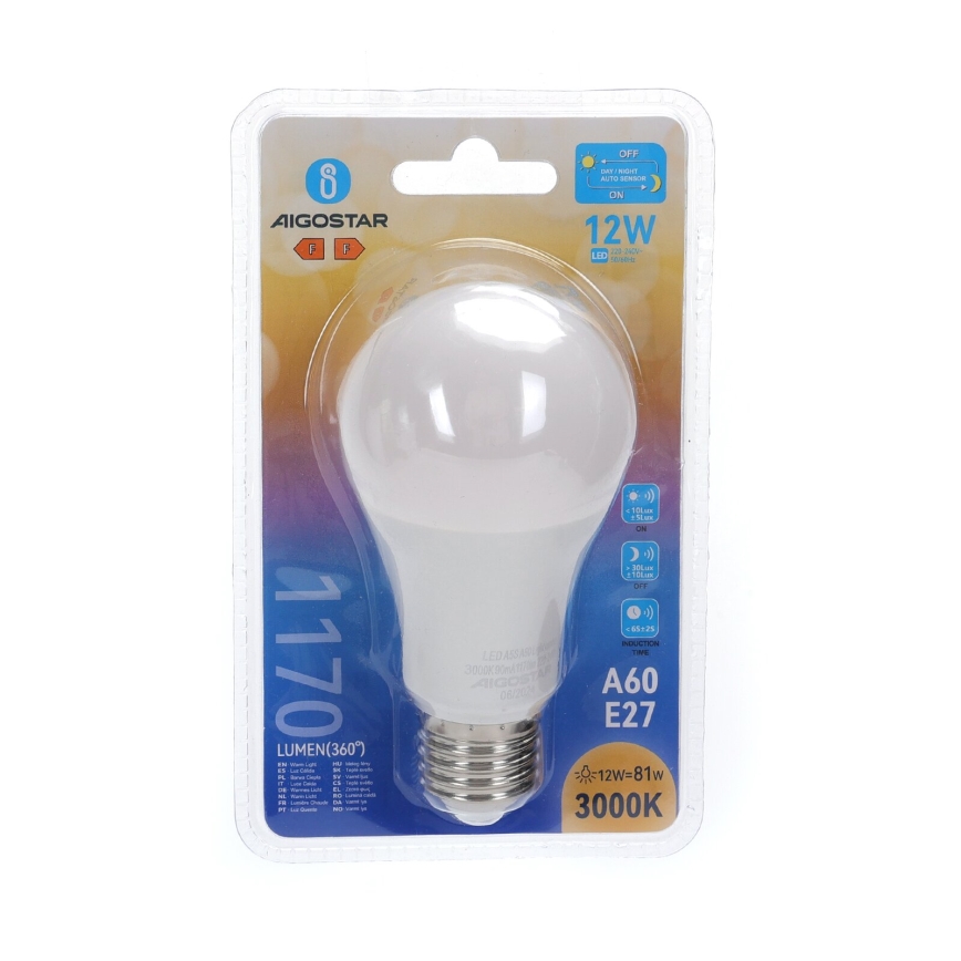 LED Žárovka se senzorem soumraku A60 E27/12W/230V 3000K - Aigostar