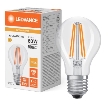 LED Žárovka se senzorem soumraku CLASSIC FILAMENT A60 E27/7,3W/230V 2700K - Osram