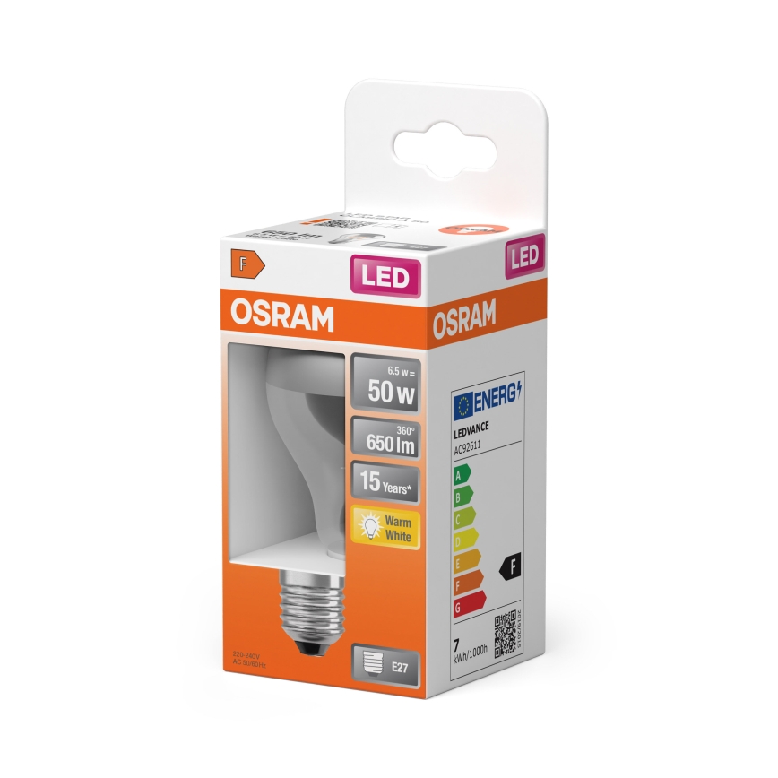 LED Žárovka se zrcadlovým vrchlíkem FILAMENT E27/6,5W/230V 2700K stříbrná- Osram