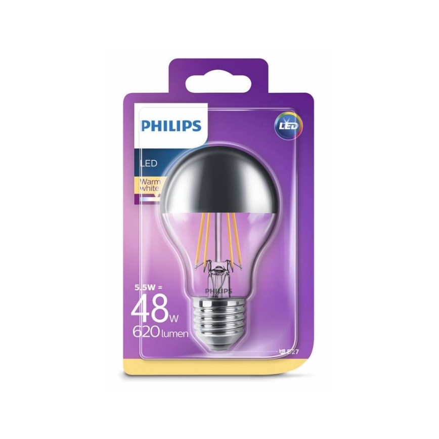 LED Žárovka se zrcadlovým vrchlíkem Philips A60 E27/5,5W/230V 2700K