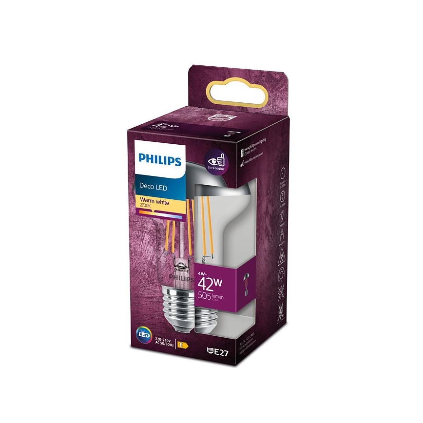 LED Žárovka se zrcadlovým vrchlíkem Philips DECO E27/4W/230V 2700K