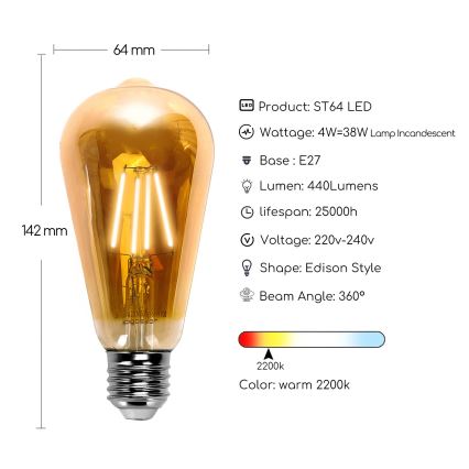 LED Žárovka ST64 E27/4W/230V 2200K - Aigostar