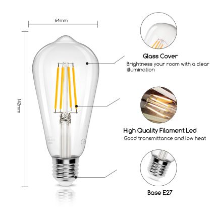 LED Žárovka ST64 E27/8W/230V 2700K - Aigostar