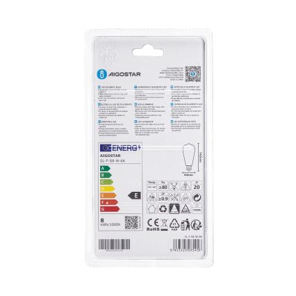 LED Žárovka ST64 E27/8W/230V 330° 6500K - Aigostar