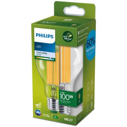 LED Žárovka ULTRAEFFICIENT FILAMENT Philips A60 E27/7,3W/230V 4000K