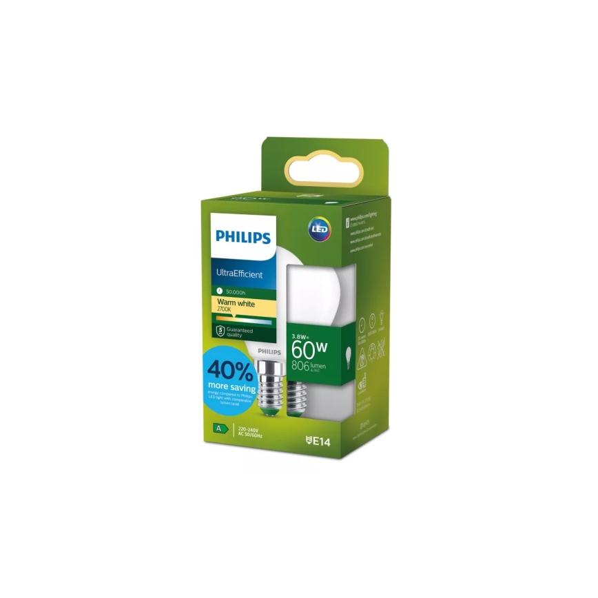 LED Žárovka ULTRAEFFICIENT Philips P45 E14/3,8W/230V 2700K