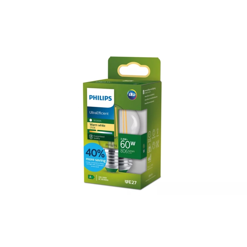 LED Žárovka ULTRAEFFICIENT VINTAGE Philips P45 E27/3,8W/230V 2700K