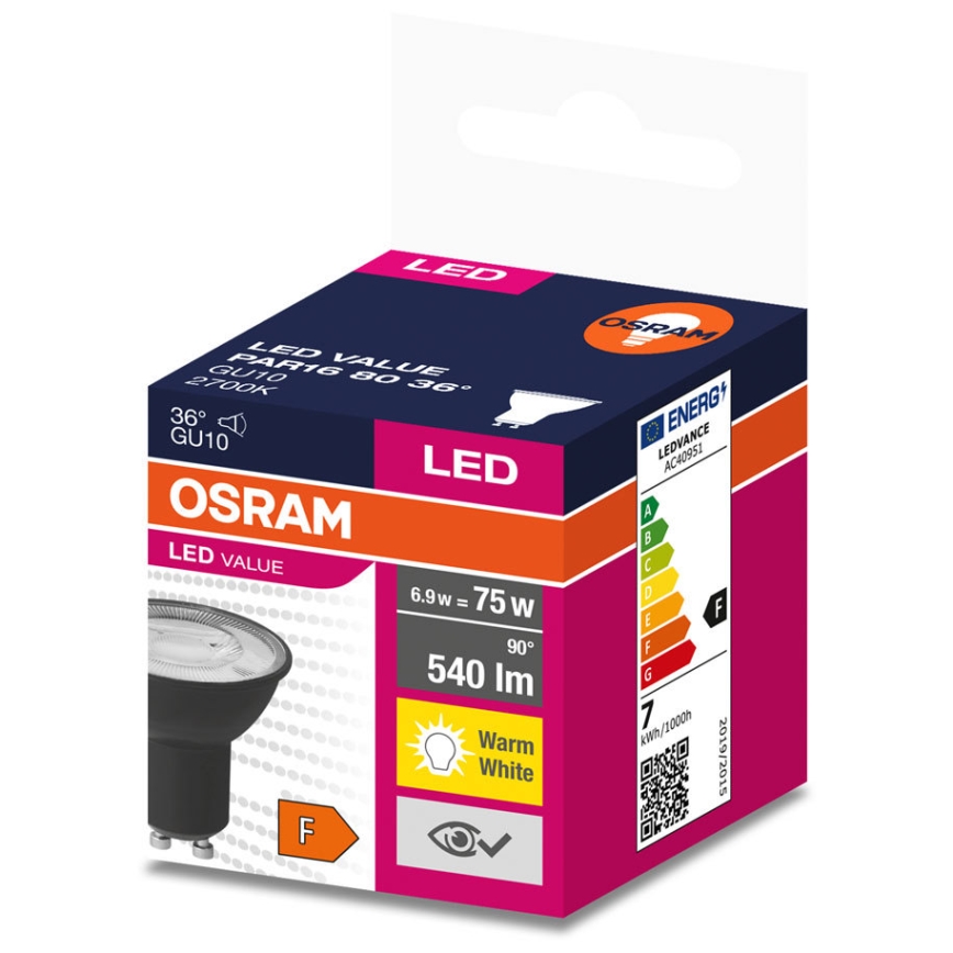 LED Žárovka VALUE PAR16 GU10/6,9W/230V 2700K 36° černá - Osram