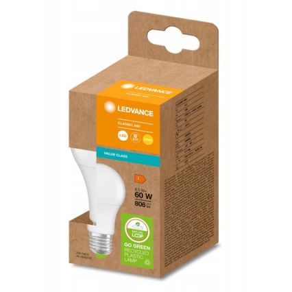 LED Žárovka z recyklovaného plastu A60 E27/8,5W/230V 2700K - Ledvance