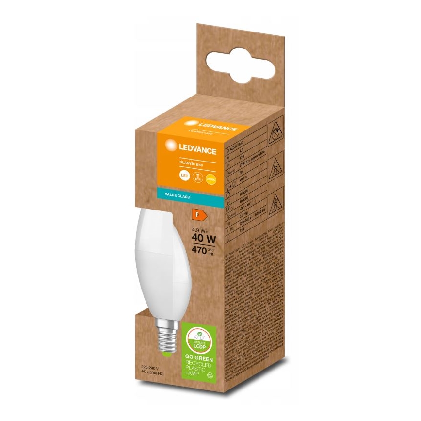 LED Žárovka z recyklovaného plastu B40 E14/4,9W/230V 2700K - Ledvance
