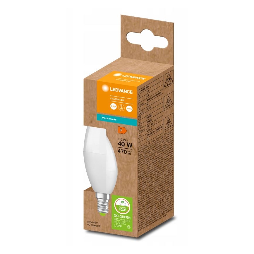 LED Žárovka z recyklovaného plastu B40 E14/4,9W/230V 4000K - Ledvance