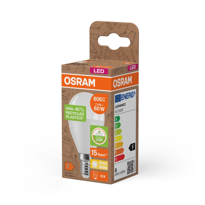 LED Žárovka z recyklovaného plastu P45 E14/7,5W/230V 2700K - Osram