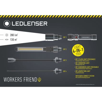 Ledlenser WORKERS FRIEND - LED Stmívatelná nabíjecí svítilna LED/2500 mAh 280 lm 80 h černá