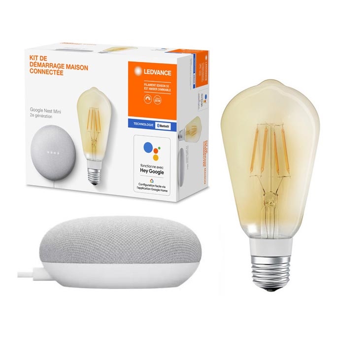 Ledvance - Inteligentní reproduktor Google Nest Mini + LED Stmívatelná žárovka SMART+ E27/5,5W/230V 2400K