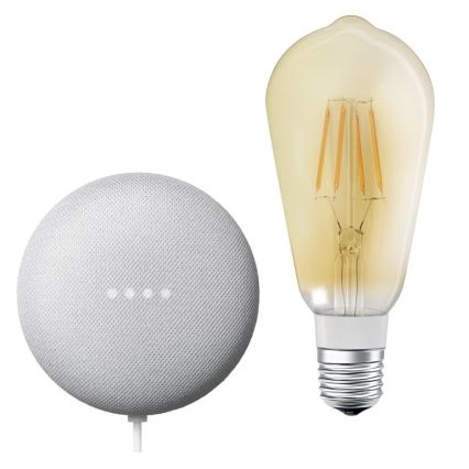 Ledvance - Inteligentní reproduktor Google Nest Mini + LED Stmívatelná žárovka SMART+ E27/5,5W/230V 2400K