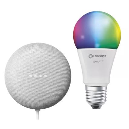 Ledvance - Inteligentní reproduktor Google Nest Mini + LED RGBW Stmívatelná žárovka SMART+E27/10W/230V 2000 - 6500K