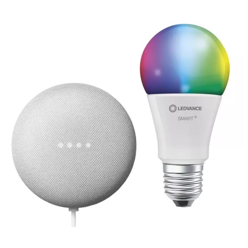 Ledvance - Inteligentní reproduktor Google Nest Mini + LED RGBW Stmívatelná žárovka SMART+E27/10W/230V 2000 - 6500K