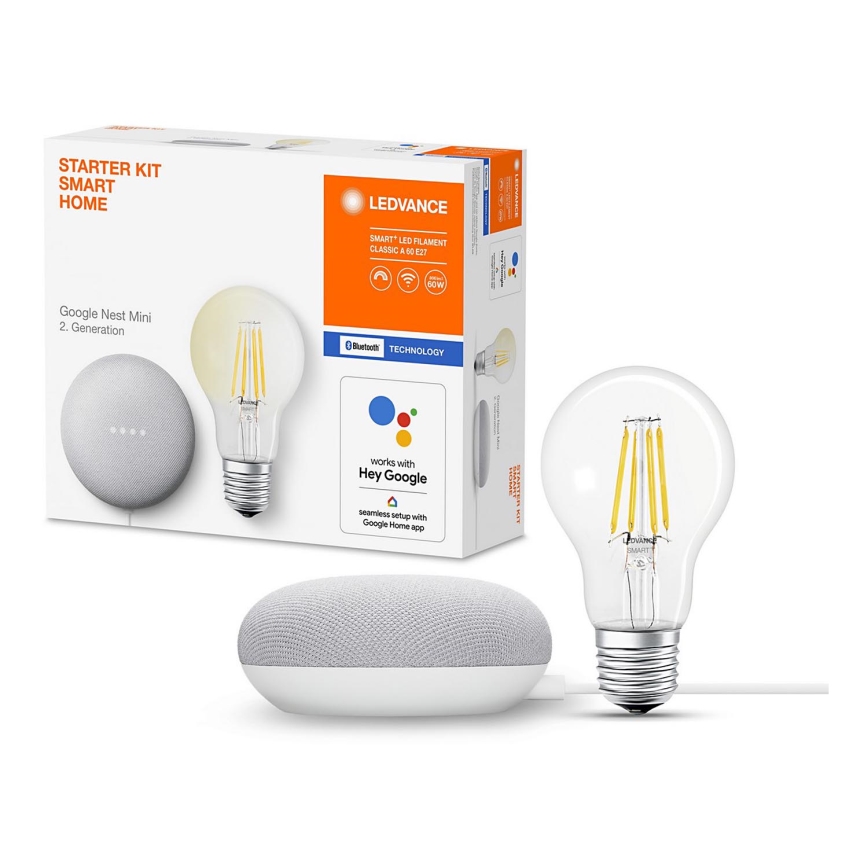 Ledvance - Inteligentní reproduktor Google Nest Mini Wi-Fi + LED Stmívatelná žárovka SMART+ E27/6,5W/230V 2700K