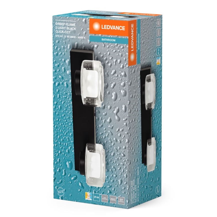 Ledvance - LED Koupelnové nástěnné svítidlo ORBIS FLAME 2xLED/5,5W/230V 3000/4000K IP44 černá