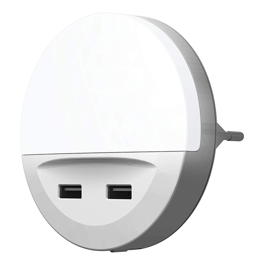 Ledvance - LED Noční svítidlo do zásuvky se senzorem LUNETTA 2xUSB LED/13W/230V