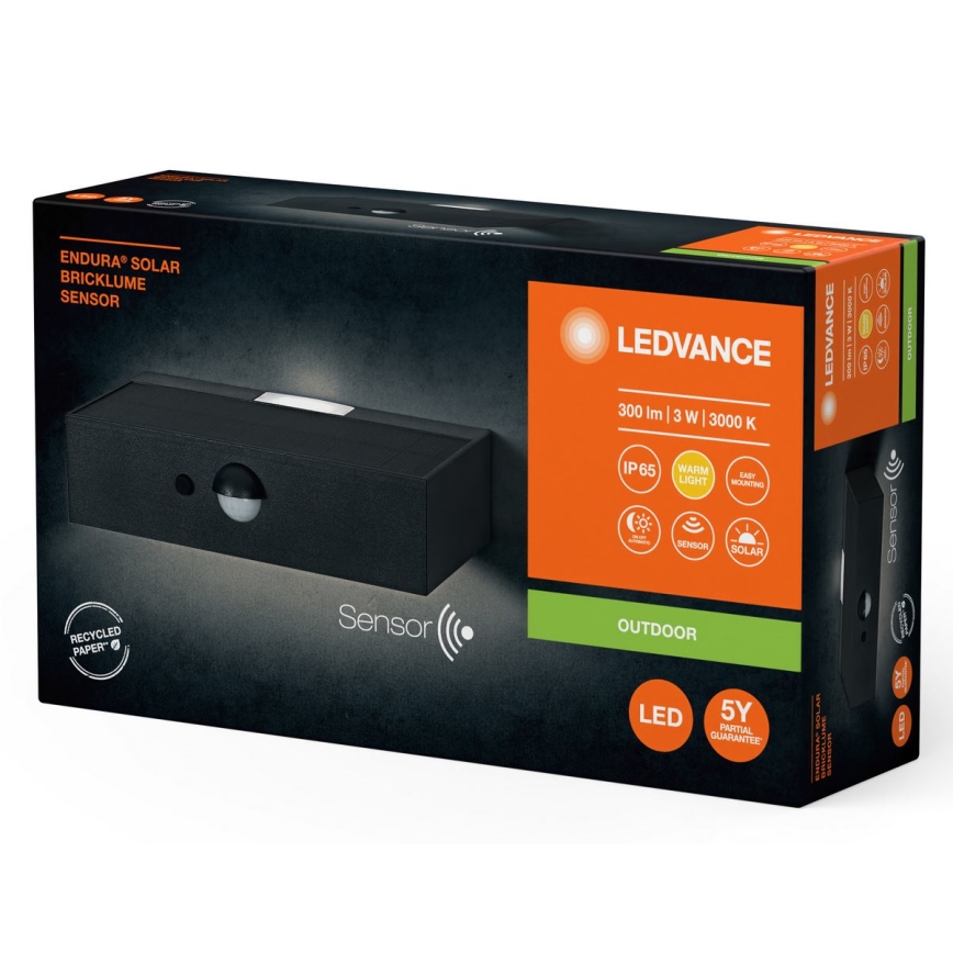 Ledvance - LED Solární nástěnné svítidlo se senzorem ENDURA SOLAR LED/3W/4,2V 1200 mAh IP65